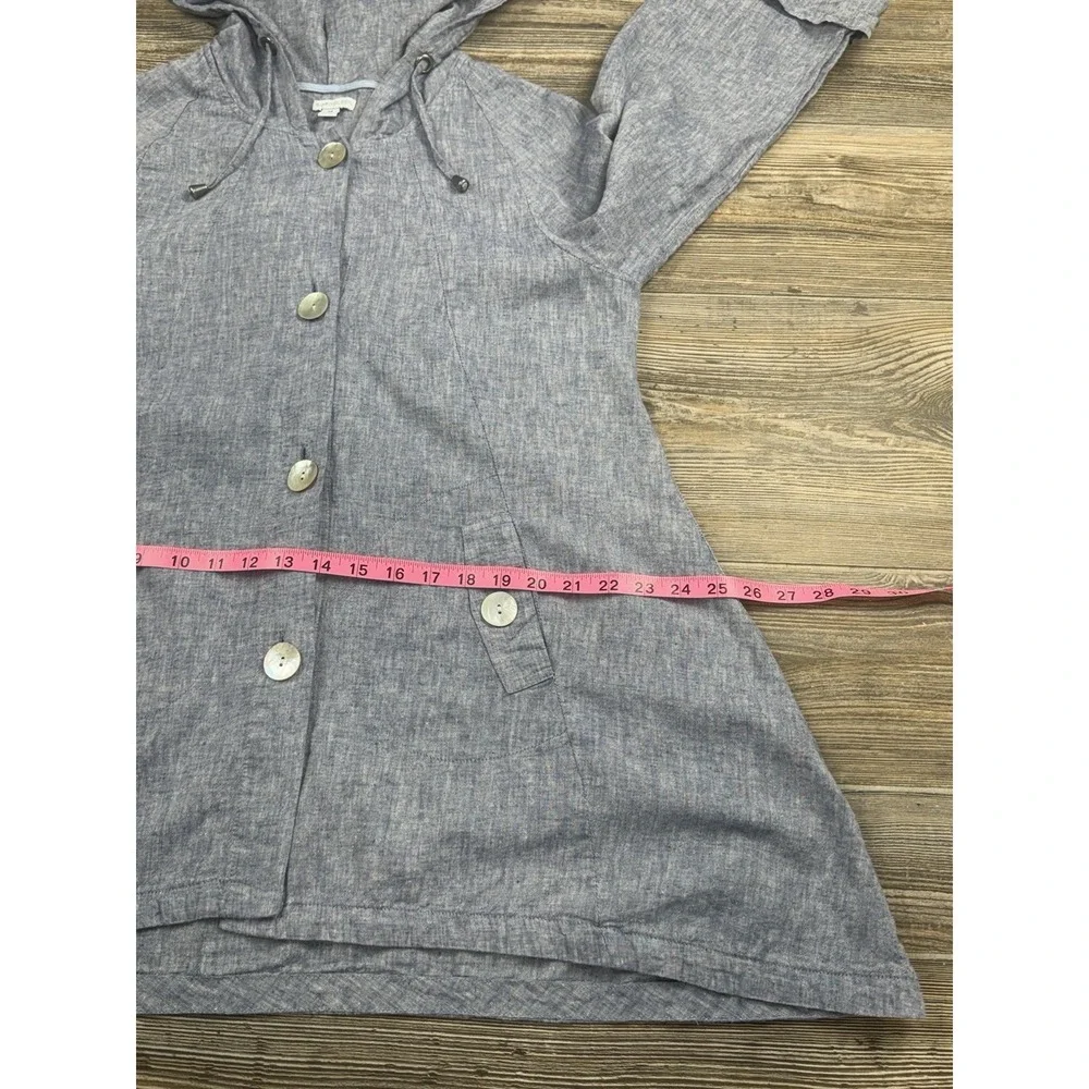 Sigrid Olsen Womens M Jacket Linen Blend Blue Hooded Swing‎ Lagenlook Nautical
